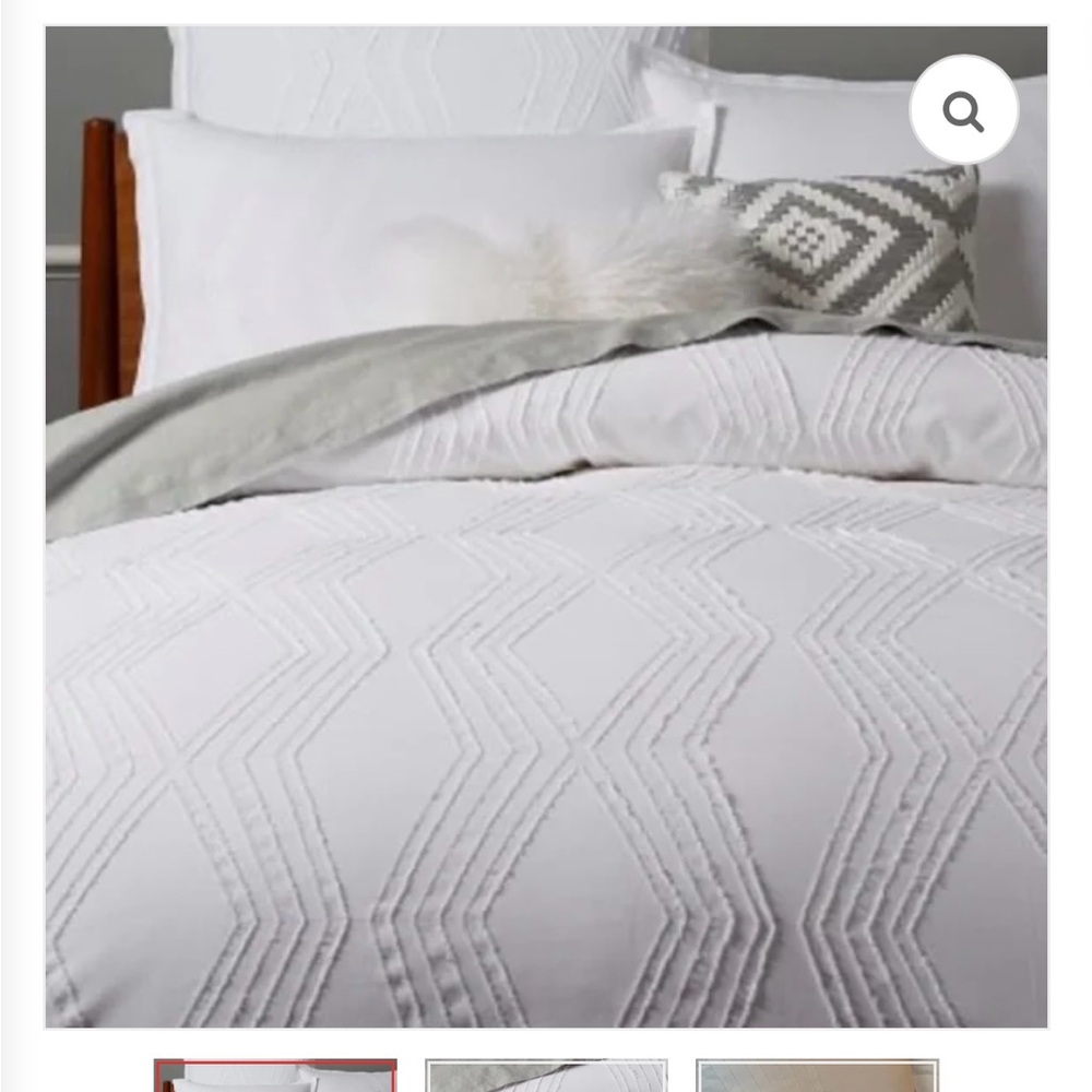 West Elm White Textured Geometric Duvet Cover